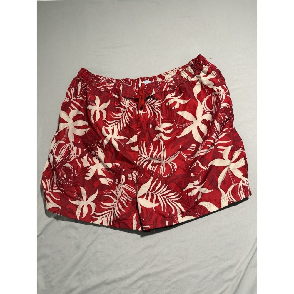 Sand n Sun swim trunks short, red hawaiian, lined, men's XL